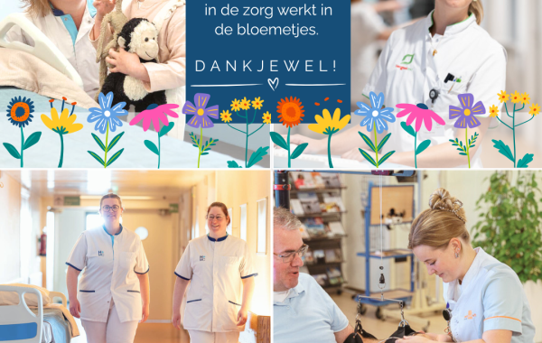 Collage met verpleegkundigen in de bloemetjes